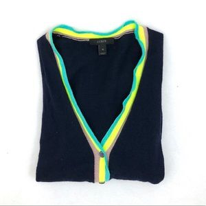 [J Crew] Navy Button Up Cardigan w Colorful Trim